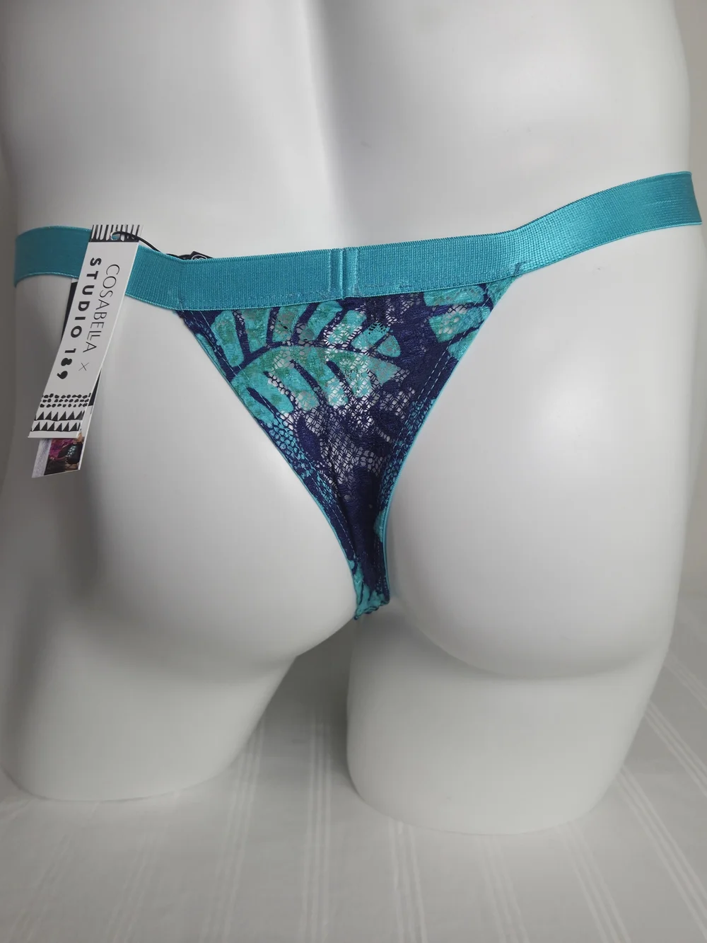 Cosabella Leaf Teal & Navy Italian Thong